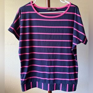 The Limited Navy and Pink Striped Short Sleeve Top